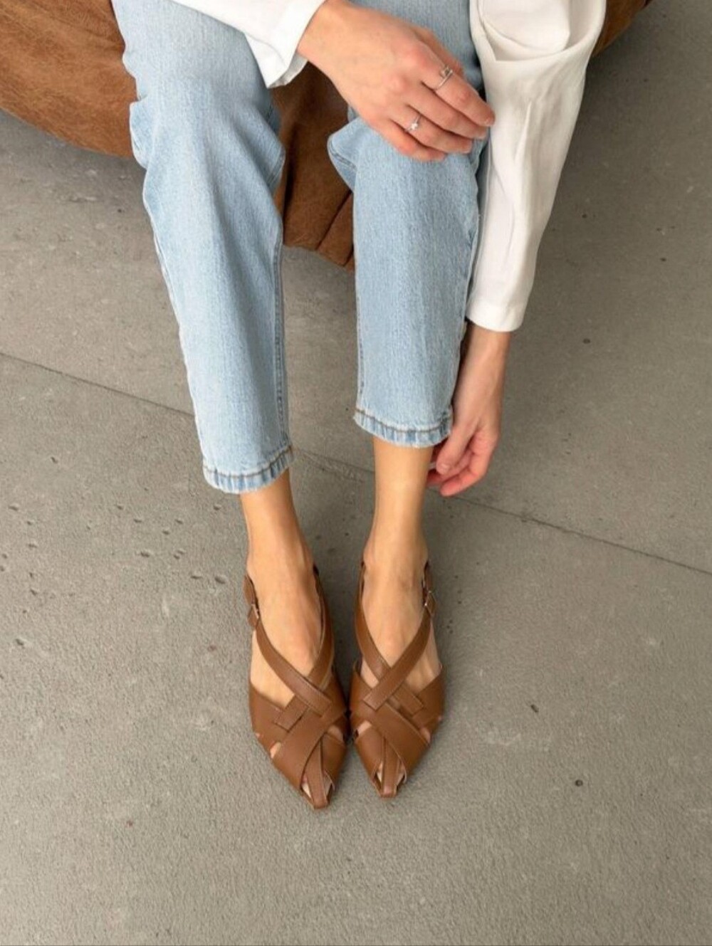 Classic Brown Women's Pointed Slingback Flats - Picture 3 of 7